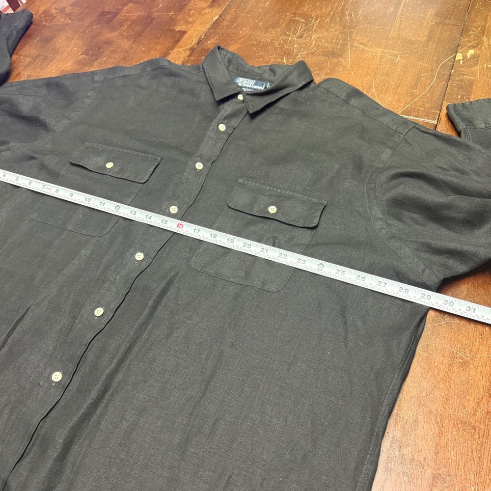 Vtg Polo Ralph Lauren Button Men XXL Black 100% Linen Whitfield Flap Pockets - Picture 4 of 6